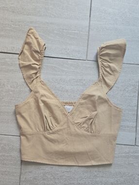 a new day Beige Ruffle Strap Crop Top